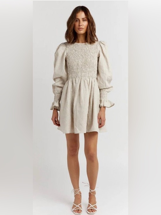 DISSH Dresses & Skirts - DISSH Kennedy Natural Linen Mini Dress Beige Sleeveless Feminine Casual Size 8